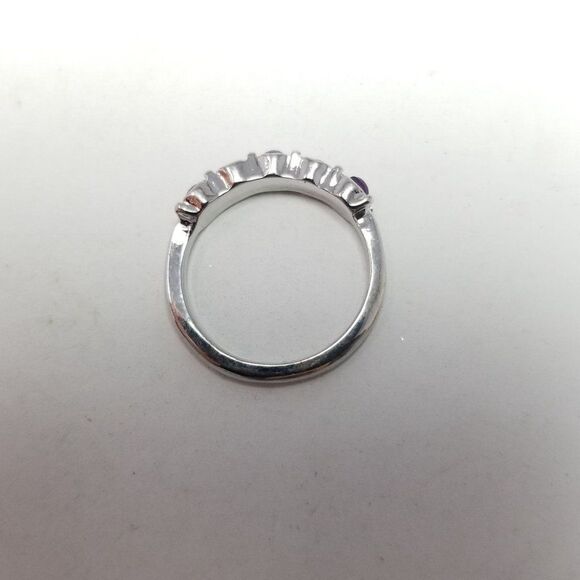 Vintage Purple Cabochon Rhinestone Band Ring, Silver Tone Setting, Stacking - Picture 5 of 7